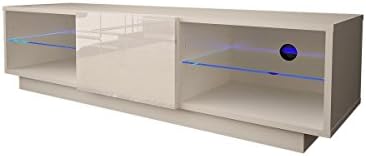 Noble Concept Amsterdam 55" TV Stand - Floating or Floor Standing TV console with Multicolor LED lights (White &amp; High Gloss White)