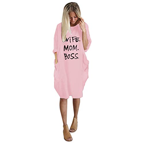 TOOPOOT Women Dress  Summer Leisure Long Sleeve Printed Letter Short Mini Dress Pink