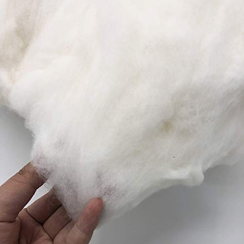 Ivie Organic Luxury Cotton Fiber Batting 1lb Natural Color Eco Friendly High Fill Power Stuffing for Pillow Comforter Dolls (Combed Cotton Fiber(1 Pound))