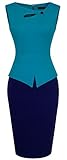 HOMEYEE Women's Elegant Chic Bodycon Formal Dress B288 (L, Turquoise + Dark Blue)