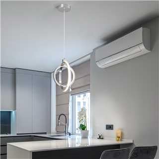 ZYBWL Modern LED Pendant Lamp Chrome Round Ring Height Adjustable Pendant Lamp for Kitchen Island Bedroom Living Room Lobby (2-Rings)
