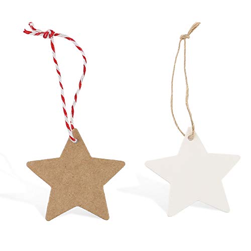HAKACC Star Gift Tags, 200 PCS Kraft Paper Tags Card Gift Tags with 20 M Natural Jute Twine