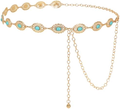 Amaxiu Double Layer Women Metal Chain Belt, Moon Star Waist Chain