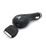 Retractable Car Charger DC Power Adapter Black for iPhone 3G 3GS 4 4S - iPad 1 2 3 - iPod - iPod Classic - iPod Mini - iPod Nano 1st Gen