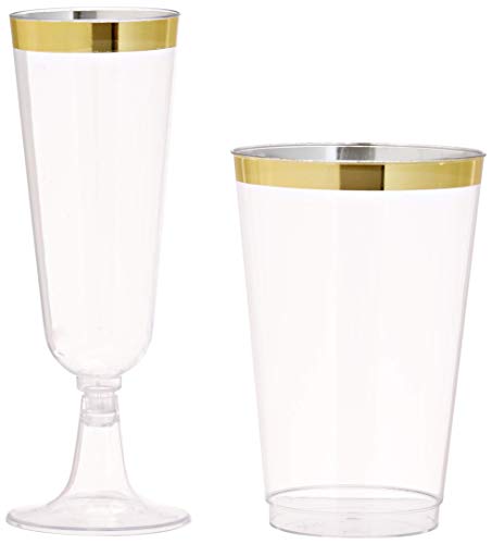Plastic Dinnerware Set – TrueLook Tableware! 24 Disposable Plates, Cups, Flutes, Napkins, Napkin Rings and Silverware - White and Gold Plastic Plates for Parties, Wedding, Fancy Dinner Occasions - Thumbnail 5