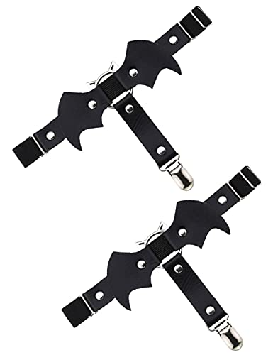 Adove Women Adjustable Leather Thigh Garter, Heart Shaped Leg Garter with Clips punk goth Garters for thigh high socks black(DWD03 2P)