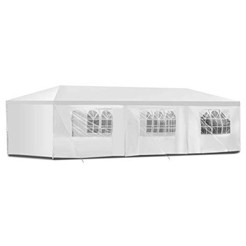 AyaMastro Outdoor 10 Feet x 30 Feet Gazebo Canopy Party Shelter White Tent with 8Pieces Side Wall with Ebook