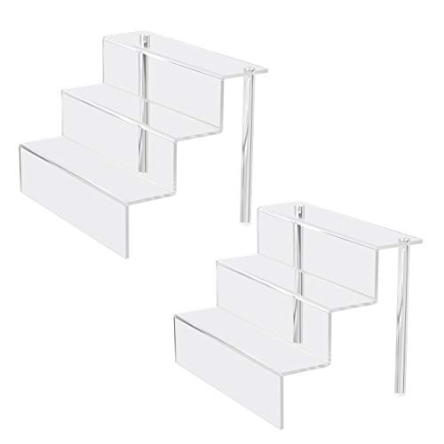 Femeli 3 Tiers Clear Acrylic Risers Display Stand Shelf for Collectibles Action Figures Amiibo Pop Funko Craft Show,Table Top(12.5 x 8 Inch,2 Pack)