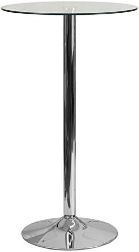 Pub Table Round Shape with Chrome Metal Base and Glass Top 41.75'' H x 23.75'' W x 23.75'' D in.