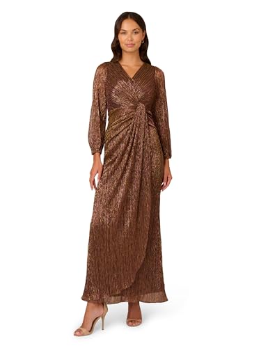 Adrianna Papell Women’s Metallic Mesh Draped Gown, Copper