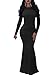 TOB Women's Sexy Long Sleeve Backless Ruched Evening Prom Mermaid Dress Black