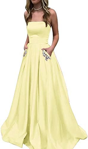 MYDRESS Women's Strapless Prom Dresses Long W A-Line Evening Gown