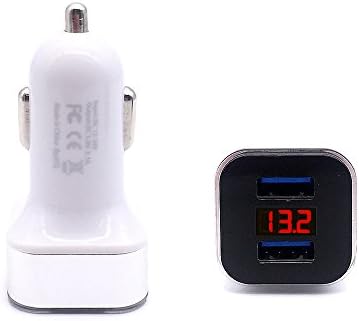 Dual USB Car Charger Metal Adapter Fast Charge with LED Display Voltage 3.1A/15W, Smart Charge Multi-protection System for any ISO Android Devices(White)
