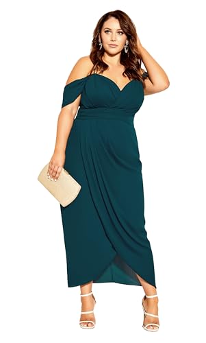 City Chic Maxi Dress-Entwine Tulip Drape Vestito, Smeraldo, 50 più Donna