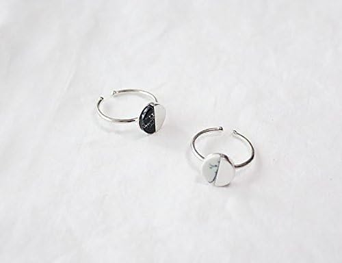 925 Sterling Silver Howlite Circle Disc Adjustable Ring ,Marble Stone Ring, Gemstone Ring