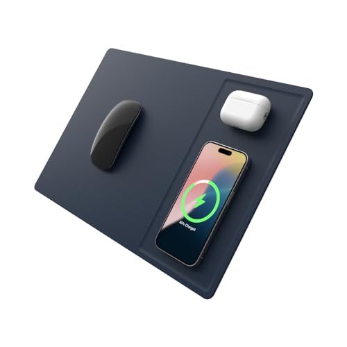 Photo 1 of POUT H3 PRO Dual Qi Wireless Charging Mouse Pad – Dual Fast Wireless Chargers for Smartphones and Earbuds – Smooth Surface with Anti-Slip Base for Home and Office Use (Frost Blue)