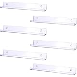 Sooyee 6 Pack 15 Inch Acrylic Invisible Kids Floating Bookshelf for Kids Room,Modern Picture Ledge Display Toy Storage Wall Shelf,Clear