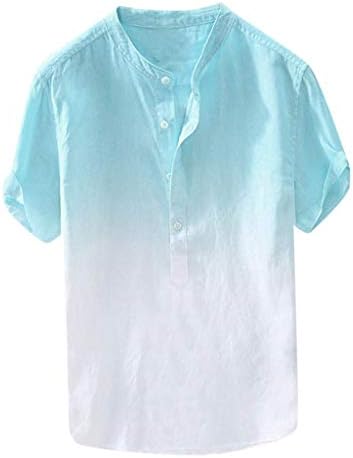 Shirts TUDUZ Men Summer Dyed Gradient Color Cotton and Linen Shirt Short Sleeve Henley Neck Casual Shirts Tops