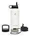 Hydrology with 4 LIDS Double Wall Vacuum Insulated Stainless Steel Water Bottle Flask - Keeps Cold and HOT (Vivid White, 32 oz)