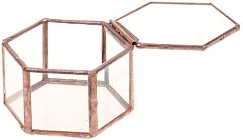 Sanmum Geometric Glass Jewellery Trinket Box Brass Copper Terrarium Display Tabletop Display Case for Necklace Bracelets Rings Succulent Planter Terrarium Wedding Gift (Copper)