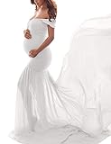 JustVH Maternity Off Shoulder Chiffon Gown Maxi