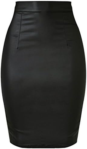 Womens Below The Knee Pencil Skirt Faux Leather Premium Stretch Office Pencil Skirt Black L 8