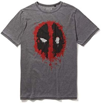 RecoveredMarvel Deadpool T-Shirt - Painted Face Logo Print - Mid Grey - Officially Licensed - Vintage Style, Hand-Printed, Mens/Unisex