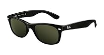 Ray-Ban RB2132 New Wayfarer Sunglasses Unisex (Shiny Black Frame Solid Black G15 Lens, 58 mm)