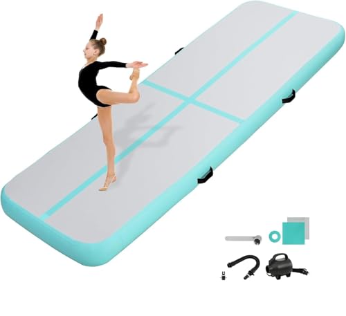 KIKILIVE 10CM Hoch Gymnastikmatte Tumbling Matte, 4M Aufblasbar Gymnastik Track Matte Air Turnmatte mit Luftpumpe Aufblasbare Sportmatte für Fitness/O