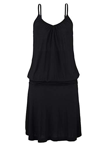 Jusfitsu Women's Summer Casual Dress Strappy Cotton Midi Beach Dresses Print Flare Beachwear Stretchy Black M