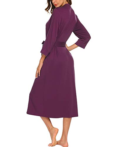Unibelle-Damen-Morgenmantel-aus-Baumwolle-34-rmeln-Bademantel-Nachtwsche-Kimono-Saunamantel-mit-Tiefer-V-Ausschnitt-Schlafanzug-S-XXL