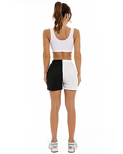 STYLEZONE WOMENS SHORTS CASUAL SUMMER WORKOUT RUNNING WITH DRAWSTRING POCKETS WHITE AND BLACK