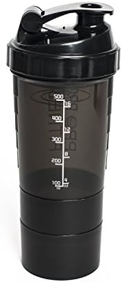 ProPrepFitness Protein Shaker Bottle - 500ML with Multiple Storage Compartments and New Shaker Wheel (Black)