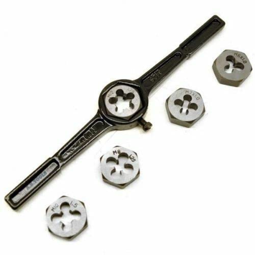 6PC Tap & Die Set Hex Shape Dies Wrench Alloy Steel Handle Garage Quality