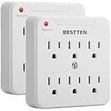 [2 Pack] BESTTEN 900-Joule Wall Surge Protector, 6-Outlet Extender with Mounting Screw, ETL Listed, White