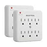 [2 Pack] BESTTEN 900-Joule Wall Outlet Surge Protector, 6-Outlet Adapter, 15A/125V/1875W, Mounting Screw for Duplex Receptacle, ETL Listed, Not for Split Receptacle Outlet