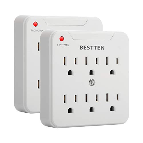 [2 Pack] BESTTEN 900-Joule Wall Outlet Surge Protector, 6-Outlet Adapter, 15A/125V/1875W, Mounting Screw for Duplex Receptacle, ETL Listed, Not for Split Receptacle Outlet
