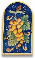 First Stones Hand Painted Arch-Shaped Grape Tile from Italy