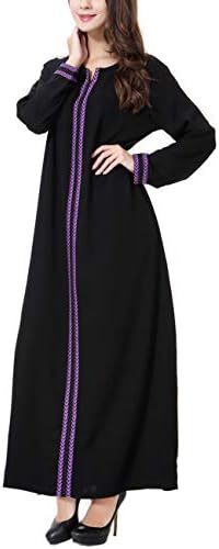 Muslim Maxi Robe Women Jalabiya Arabic Kaftan Islamic Clothing Floor-Length Casual Dress for Moroccan Turkish Abaya Purple