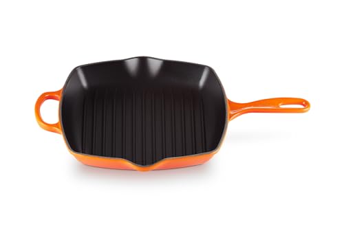 LE CREUSET Signature Gusseisen-Grillpfanne, Quadratisch, 26 cm, Für alle Herdarten inkl. Induktion geeignet, 2,86 kg, Ofenrot