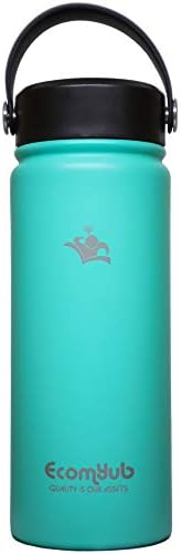 EcomYub Stainless Steel Water Bottle | Double Wall Vacuum Insulated | Perfect for Sport & Traveling | Wide Mouth Flex Cap | Keep The Liquides Hot or Cold, 18 oz Green