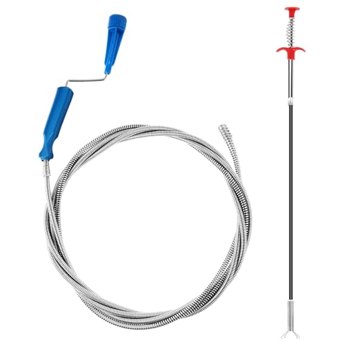 Set of 2 Professional Drain Unblocker 3 m & 0.6 m Unblocker Toilet Drain Unblocker Ferret Plumbing Unblocker Sink Unblocker Probe for Toilet Sink Drain