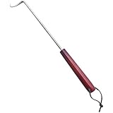 PEPKICN 15 Inches Food Flipper - Stainless Steel BBQ Meat Turner Hook with Wooden Handle for Grilling & Smoking