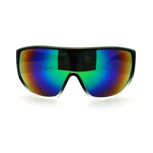 Futuristic Mens Oversized Shield Mono Lens Sport Warp Sunglasses Black Clear