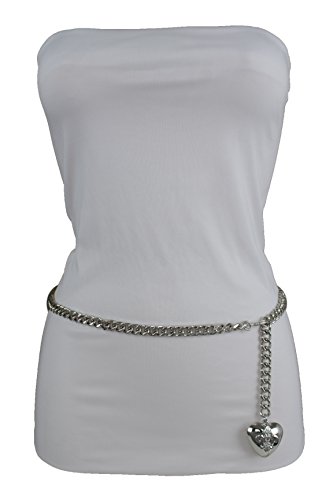 TFJ Women Fashion Silver Metal Chains Belt Hip Waist Love Heart Buckle Charm XS S M