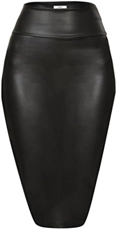 B Dressy Leather Pencil Skirt Below Knee Length Skirt Midi Bodycon Skirt Womens