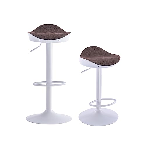 Kidol & Shellder Barhocker 2er Set Barstuhl Barstühle Weiß Braun Fleece Teddy 360° höhenverstellbar aus PU und Metall für Zuhause Küche Theke Bistro