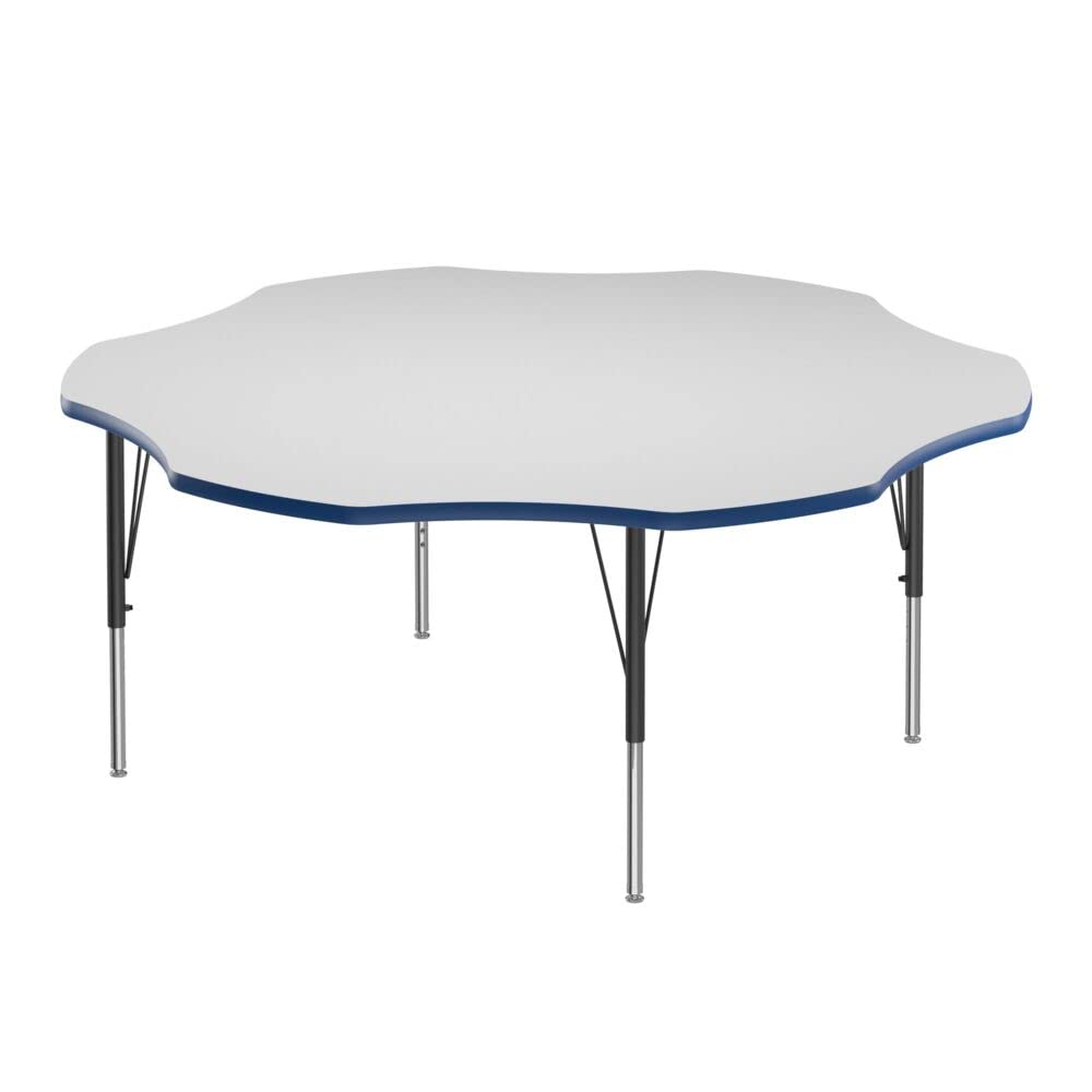 Photo 1 of **MISSING LEGS**Correll 60" Flower Shaped Classroom Activity Table, Height Adjustable (19"-29") Markerboard/Dry Erase Durable High Pressure Top, Blue Edge, Black/Chrome Legs, School Furniture, Made in The USA