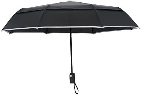 Arcadia Outdoors Vented Double Canopy Wind Resistant Travel Umbrella with Reflective Edge - Charcoal Gray Auto Open/Close