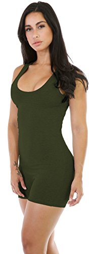 Women Lightweight Short Bodysuit Active Hiking Army Green Romper Jumpsuit L - Thumbnail 3